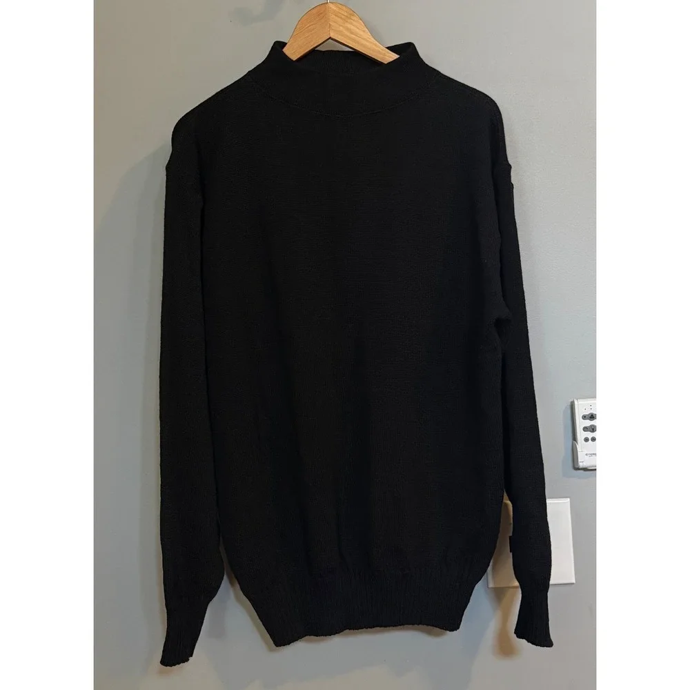 J. Peterman Sweater Mens XL Black Excellent 100% Wool Mock Neck Made in USA